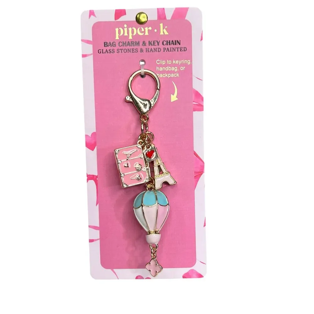 Piper K Viral Paris Travel Bag Charm & Keychain NWT Gold Pink Bling - Picture 6 of 6
